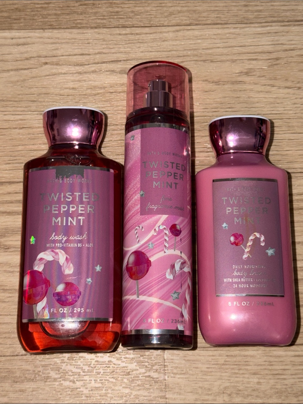 New Bath & Body Works 3 pc. Twisted Pepper Mint Lotion Body Wash & Spray